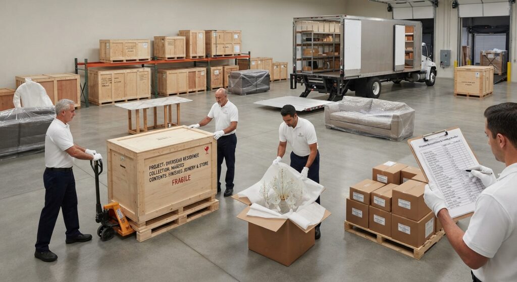 Protective packing for high-value furniture and lighting